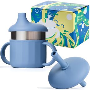 Jumble Dream Baby Sippy Cup, 100% Silicon Training Stainless Steel Kids Cups with Silicon Straw, Toddler Tumbler with Straw Spill Proof |6 Month Plus Toddler Sippy Cup| BPA Free Baby Beaker