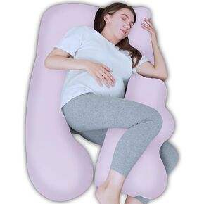 Pregnancy Pillows for Sleeping - Removable Cooling Cover J+i Shaped Full Body Pillow - Support for Back, Legs, Belly, HIPS - 57 Inch Maternity Pillow for Women - Purple