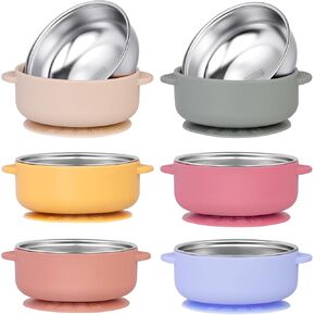 6 Pack 304 Stainless Steel Baby Bowls with Removable Non-Slip Silicone Shell, Suction Bowls for Baby, Scald-Resistant Food Containers, for Kids, Babies Food Feeding（6 Colors）