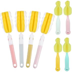 4PCS Bottle Brush + 4 PCS Nipple Brush Sponge Baby Bottle Brushes Milk Bottle Nipple Cleaner Set Cup Scrubber Brush Detachable Portable Water Bottle Cleaner Brush (4 Bottle Brush+4 Nipple Brush)