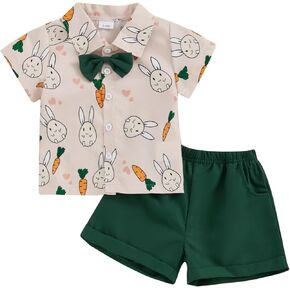 Thorn Tree Toddler Boys Valentines Clothes Set Bow Tie Short Sleeve Shirt Casual Pocket Shorts 2Pcs Gentleman Suit