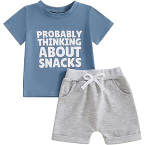 Toddler Baby Boy Summer Outfit Letter Print Short Sleeve Boys Summer T-Shirts Top Shorts Infant Casual Clothes Set