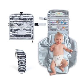 Portable Changing Pad with Innovative Diaper Bag Dispenser, 3X Disposable Diaper Bags, Privacy Screen, and Diapers Clutch - Waterproof Baby Changing Pad with Wipes Pocket, Grey