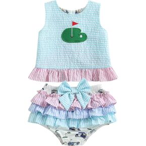 Wztyyds Toddler Baby Girl Golf Golf Outfit 6 9 12 18 24 شهرًا الصيف ملابس الصيف قمم كشكش قمم + مجموعات شورتات توتو in Kuwait
