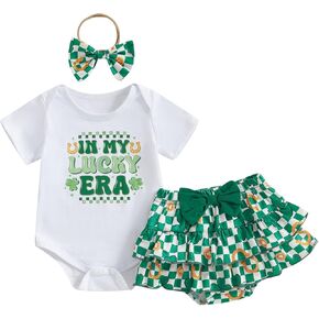 Newborn Baby Girl St Patricks Day Outfit Long Sleeve Romper Bodysuit Bow Shorts Set Cute Baby Girl Spring Clothes