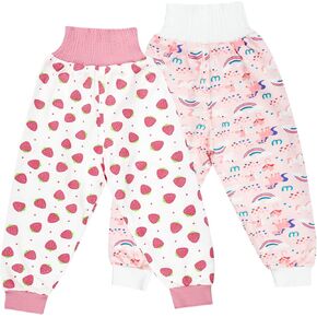 MooMoo Baby Waterproof Diaper Pants for Potty Training 2 Packs Nighttime Diaper Pants for Girls