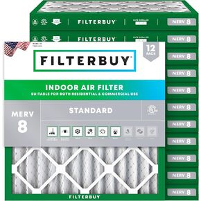 مرشح هواء Filterbuy 15x20x2 MERV 8 Dust Defense (12 حزمة)، استبدال مرشحات هواء فرن HVAC AC المطوية (الحجم الفعلي: 14.50 × 19.50 × 1.75 بوصة)
