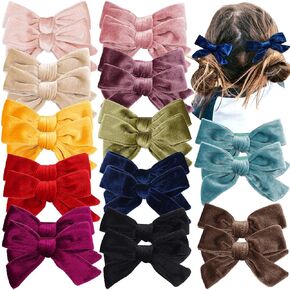 Yxiang 24PCS Velvet Hair Clips and Barrettes for Baby Girls, 4 inches Hair Bows Fully Lined Non Slip Barrettes Christmas Hair Accessories for Toddler Kid Little Girl (12 Pairs)