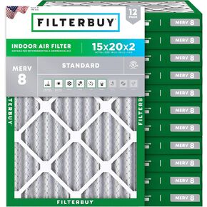 Filterbuy 15x20x2 Air Filter MERV 8 Dust Defense (12-Pack), Pleated HVAC AC Furnace Air Filters Replacement (Actual Size: 14.50 x 19.50 x 1.75 Inches)