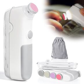 Electric Baby Nail File, 7 in 1 Grinding Heads Baby Nail Trimmer, Automatic Baby Nail Clippers for Infant Newborn Toddler Kid Adult, 2 Speeds, USB Rechargeable, White
