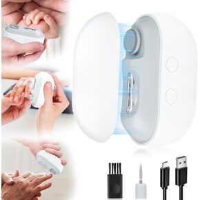 Electric Nail Clipper with LED Light & 2 Speeds, 3 in 1 Design, Electric Nail Trimmer with Nail Clip Storage, USB Rechargeable Automatic Nail Clipper for Babies, Seniors and Adults (Frosted White)