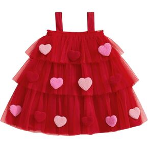 Toddler Baby Girl Outfit 3D Plush Heart Sleeveless Layered Tulle Tutu Dress Suspenders Summer Clothes