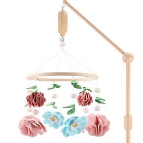 The Peanutshell Crib Mobile for Girls - Wooden Musical Baby Crib Mobile with 12 Lullabies, Wildflower Baby Floral Nursery Decor