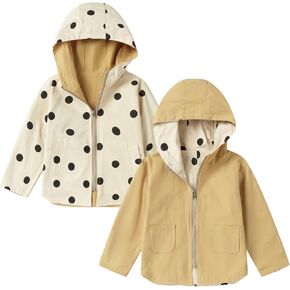 LittleSpring Cute Reversible Girls Jackets with Hood Polka Dots Outerwear