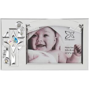 Crystocraft Picture Frames, Baptism Picture Frame, Cross with Brilliant Cut Austrian Crystal Studded Baby Memories Frame Keepsake Baby Frame Photo Frame 5.51 X 3.14 Inch