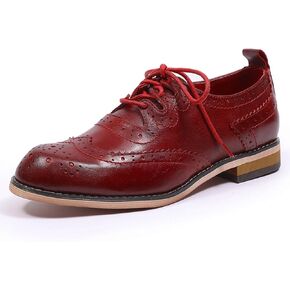 Mona flying Women's Handmade Wingtip Oxfords Comfy Lace up Brogue Leather Shoes for Ladies