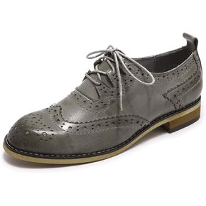 منى Flying Wing Wingtip Oxfords Comfy Lace Up Brogue Leather Shoes للسيدات