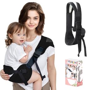 Portable Baby Carrier with Protect Belt, with Adjustable Strap, Soft Padding & Non-Slip Hip Seat, Perfect for Toddler and Infant (7-44lbs), Premium Cotton (Black)