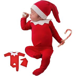 ForBaysy Newborn Baby Christmas Photo Props Outfit Infant Boys Girl Photoshoot Costume Red jumpsuit With Xmas Hat
