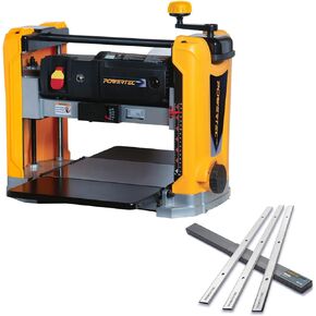 POWERTEC PRO PL1303C Benchtop Thickness Planer w/3pcs Extra Replacement Blades | 13" Workbench, 15 Amp, 3-Blade, Portable Wood Planer for Woodworking, w/Transparent 4" Dust Port
