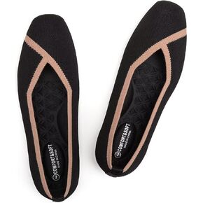 Frank Mully Womens Square Toe Flat Shoes Comfortable Knitted Flats Work Flats for Woman
