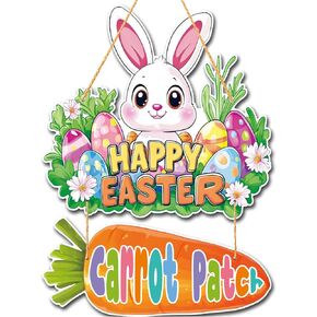 Happy Easter Bunny Door Sign, Easter Wooden Hanging Sign, Easter Bunny Welcome Wooden Sign, Easter Door Decorations, Bunny Wooden Door Hanger, Easter Eggs Spring Carrot Rabbits Door Hanging