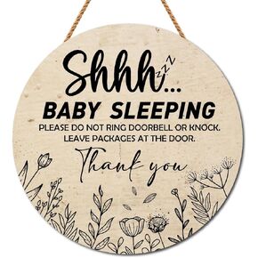 Baby Sleeping Sign for Front Door,Baby Sleeping Door Decor,Please Do Not Knock Or Ring Doorbell Arch Wood Sign,no soliciting sleeping baby wood sign for house Baby Room Nursery Door Knob Decor（13.78x13.78inches）