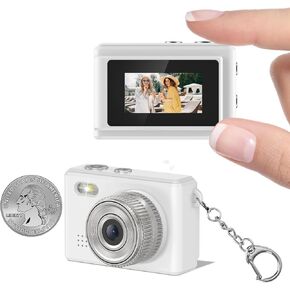 Mini Digital Camera Keychain Small Keychain Camera Camcorder Micro Compact Portable Recorder Tiny Pixel (Mini LSR, White)