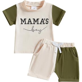 Toddler Baby Boy Summer Clothes Mamas Boy Embroidery T-shirt Top Elastic Waist Short Set Newborn Infant Boy Outfits
