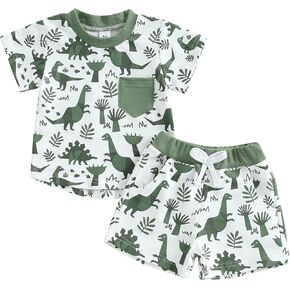 Baby Boy Short Outfits Summer Toddler Boy Shorts Dinosaur Short Sleeve T-shirt 2 Pcs Summer Baby Boy Short Set