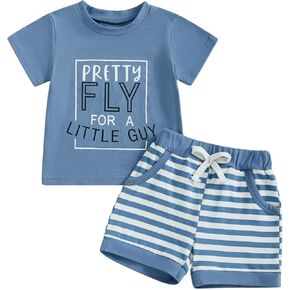 MERSARIPHY Toddler Baby Boy Summer Clothes Short Sleeve T Shirt Shorts Set Infant Boy Stripe Casual Outfit 6 12 18 24 Months