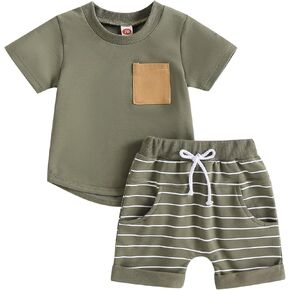 MERSARIPHY Toddler Baby Boy Summer Clothes Short Sleeve T Shirt Shorts Set Infant Boy Stripe Casual Outfit 6 12 18 24 Months in Kuwait