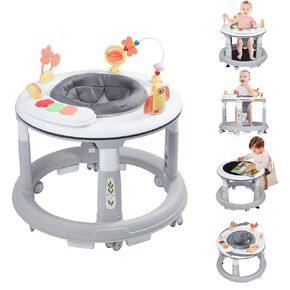 Baby Walker, 5 in 1 Baby Walkers for Boys Girls 6-12 Months, Foldable Baby Walker with Wheels with Bouncer & Learning Mode, Music, Adjustable Heights