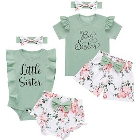 Toddler Baby Girl Little Sister Big Sister Matching Outfit Pink Floral Pants Set