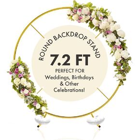 7.2FT Round Backdrop Stand - Circle Gold Balloon Arch Frame Kit - Metal Wedding Backdrop for Parties, Baby Shower, and Decorations