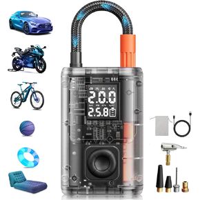 Portable Tire Inflator for Compact Car, 1Min Fast Inflate Electric Bike Pump with Digital Tire Pressure Gauge, 150PSI Air Compressor for Electric Bikes, Motorcycle, Ball