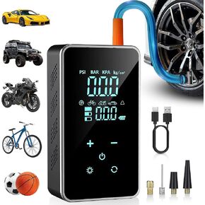 Portable Tire Inflator Air Compressor – 150 PSI Cordless Electric Pump with Digital Pressure Gauge, LED Touchscreen, Auto Shut-Off, Flashlight, and 5 Preset Modes for Cars, Motorcycles, Bikes & Balls