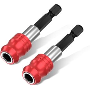 2PCS Magnetic Impact Drill Screwdriver Bit Holder, 1/4 Inch Hex Shank Quick Release Bit Holder Drill Bit Extension with Aluminum Sleeve, Universal Fit for Impact Driver and Drill, 60MM Length