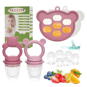 WAJIAYON Baby Breastmilk Popsicle Molds & Baby Fruit Feeder (4 Pack), Baby Food Freezer Tray Storage Containers, Silicone Teething Pacifier Feeder and Teether for Babies,Baby Feeder（Pink）
