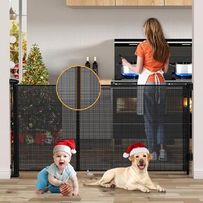 138 Inch Reinforced Retractable Baby Gates Extra Wide, Uamector Mesh Baby Gate or Dog Gate,Toddler Pet Retractable Gate Adjustable Length for Large Openings Stairs Doorways Hallway Indoor Outdoor