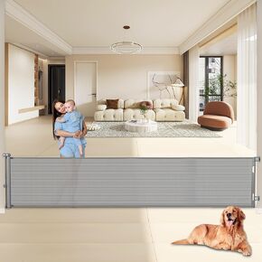 Rengue 140 Inch Retractable Baby Gates, Extra Wide Baby Gates for Large Openings, Mesh Dog Gate Retractable, Safety Gates for Kids or Pets, Extra Long Baby Gates for Stairs Doorway (Black, 140 ")