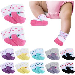 Toulite 12 Pairs Preemie Socks Baby Girls Boys Premature Ruffle Sock Preemie Turn Cuff Cotton Sock Hospital NICU for Newborn (Polka Dot Style)