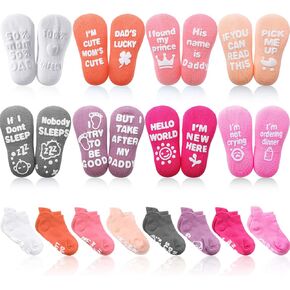 SATINIOR 8 Pairs Baby Socks Set Baby Non-slip Grip Ankle Socks Non-Skid Gripper Socks with Funny Sayings, 0-24 Months 1-3 Years (Pink Series,4.5 Inch)