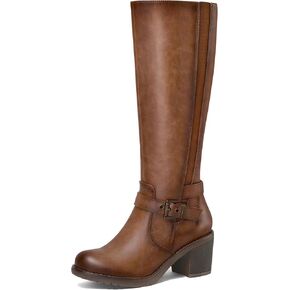 mysoft Women's Knee High Boots Chunky Block Heels with Side Zipper and Stretchy Elastic Panels