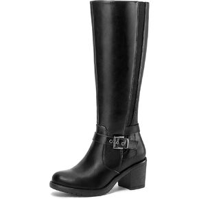 mysoft Women's Knee High Boots Chunky Block Heels with Side Zipper and Stretchy Elastic Panels