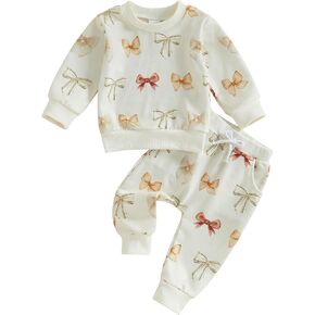 Mubineo Toddler Baby Girl Clothes Cute Long Sleeve Sweatshirt Sweatpant Outfits Fall Winter Tops Pant Outfit Sweatsuit