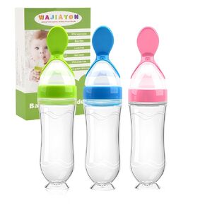 WAJIAYON Baby Food Feeder 3 Pack Silicone Baby Food Dispensing Spoon-WAJIAYON, 3 oz Squeeze Feeding Spoons with Suction Cup for Boys Girl Kids Toddlers - Self Feeding Bottle Spoon