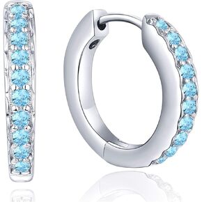 YL Hoop Earrings 925 Sterling Silver Halo Round Huggie Earrings Birthstones Jewelry for Women