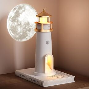 LED Cordless Night Lights Set of 2, Wireless Portable Motion Sensor Moon Lighthouse Lamp, Rechargable Battery Powered Table Lamps for Kids, Children, Gifts, Bedroom, Nursery, Decor, 9.6 inch
