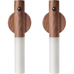 Landgoo Wooden Motion Motion Sensor Lights ، Magnet Body Hallway Rethargeable LED Scononcces ، Decore Decore Protected Battery Praited Torch Lighting لغرفة النوم (Walnut Wood 2pcs)